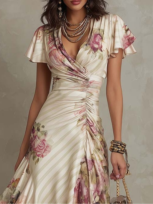 La Scintilla | Abito Elegante Drappeggiato Floreale Camille