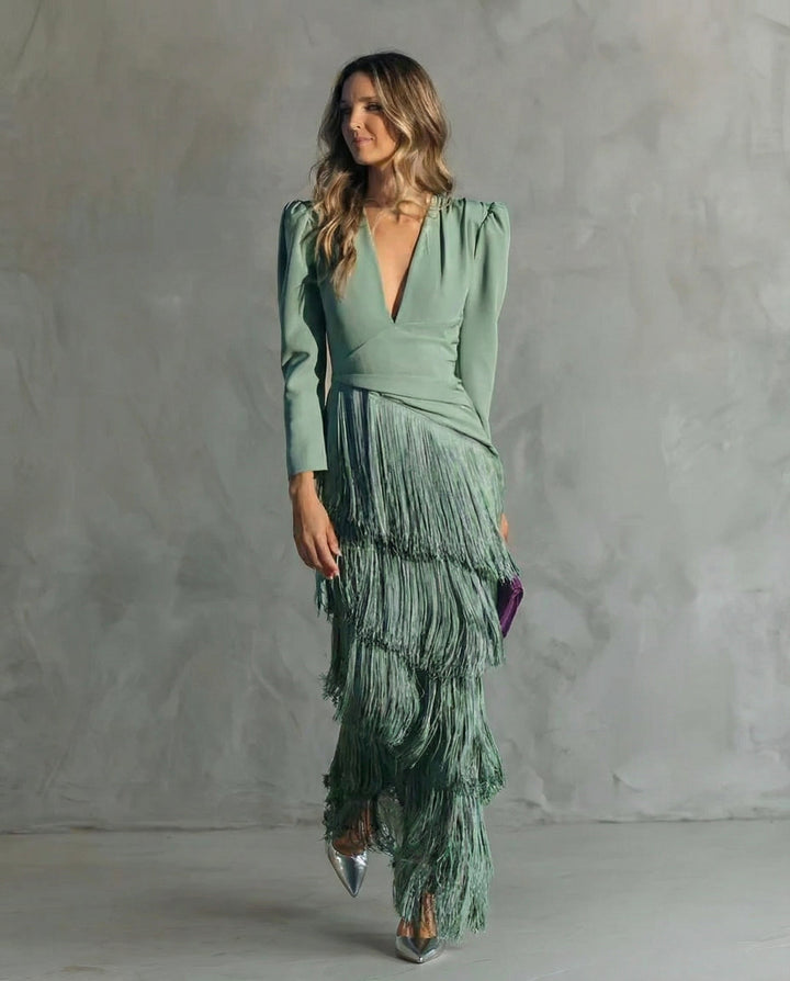Chiara - Abito elegante con maniche a frange